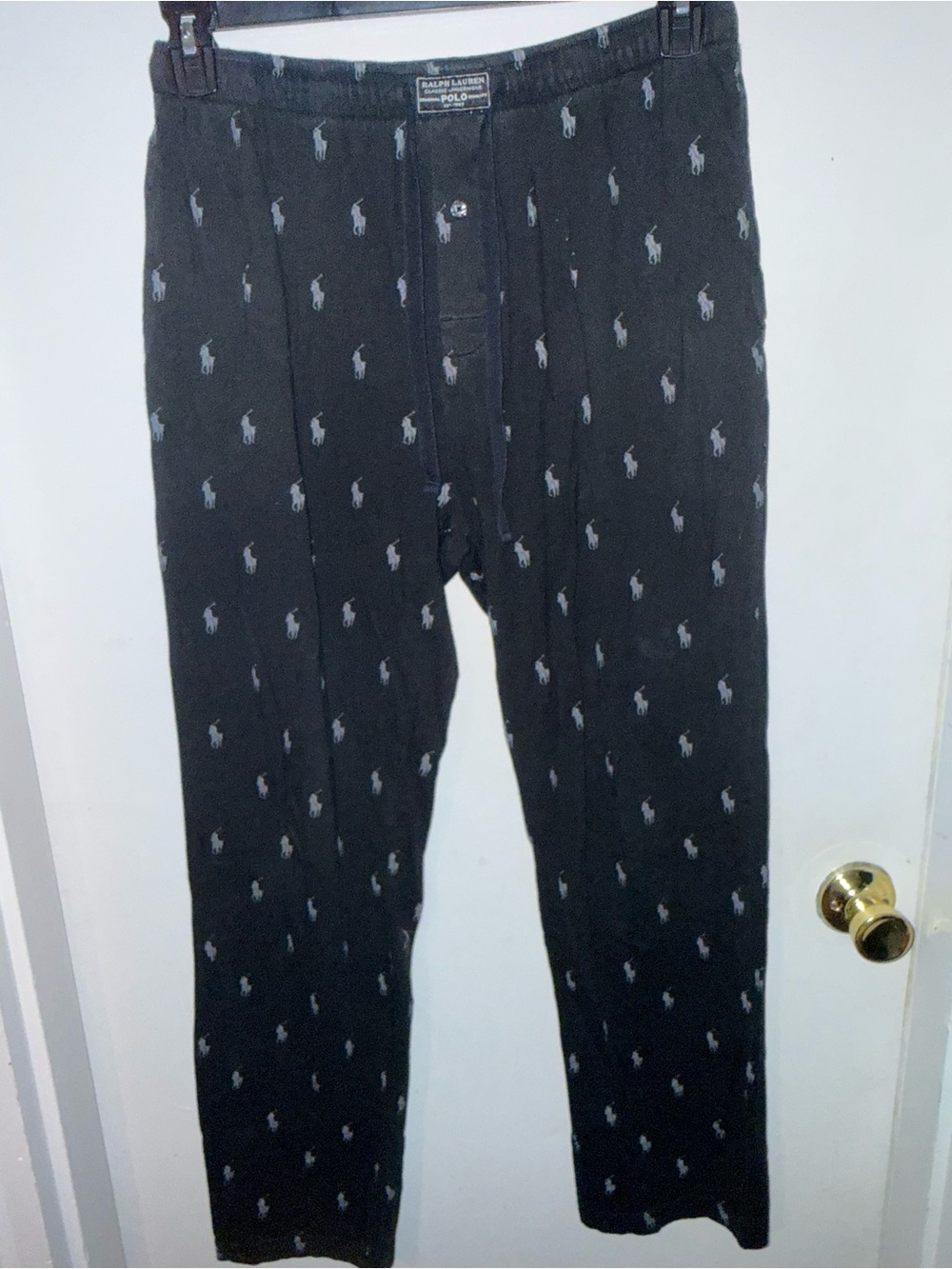 Polo by Ralph Lauren Black Lounge Pants with Gray Pony Print size Medium